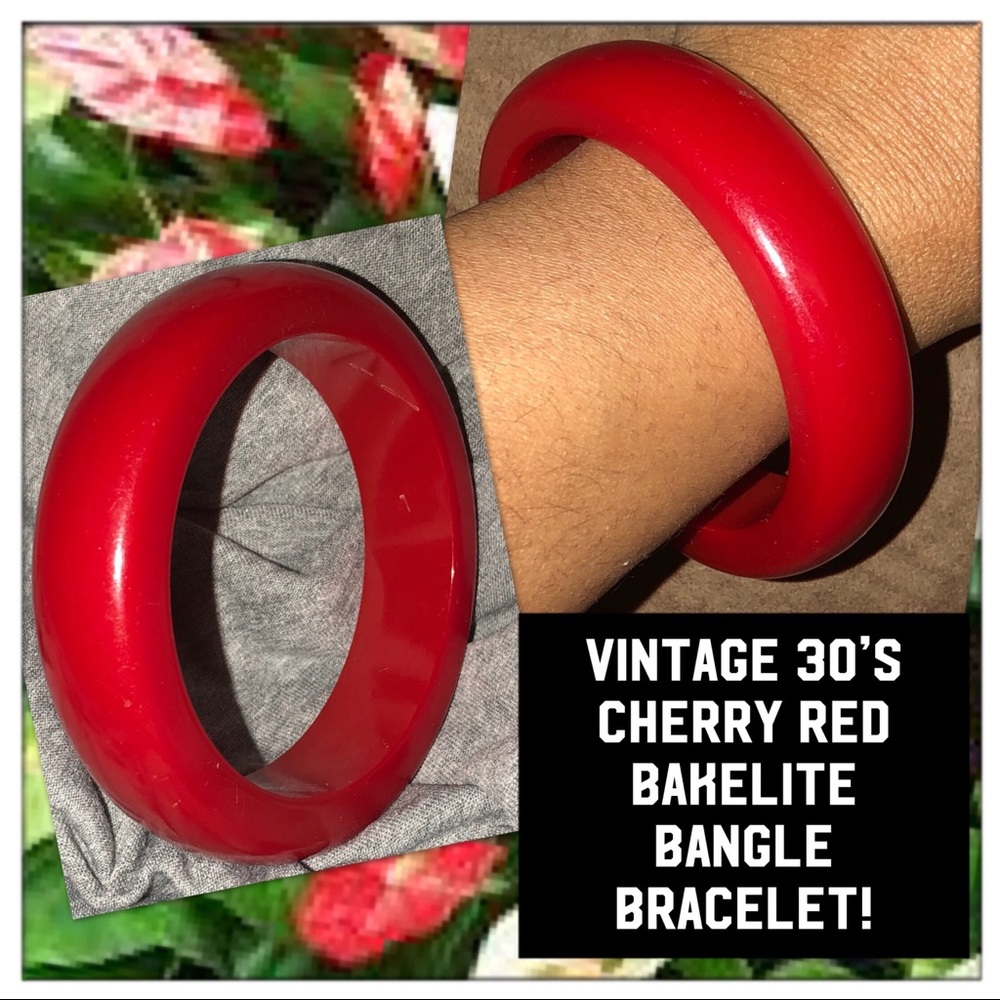 Vintage 30’s Cherry Red Bakelite Bangle Bracelet!